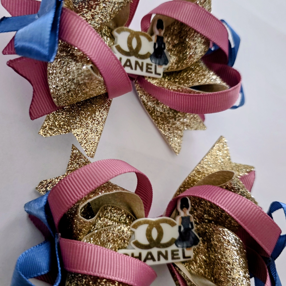 Chanel Gold and Pink Kids Hair Bows